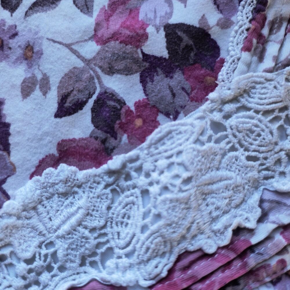 Eileen West Nightgown S Pink Purple White Floral Lace Cotton Dainty Cottagecore - Picture 10 of 15